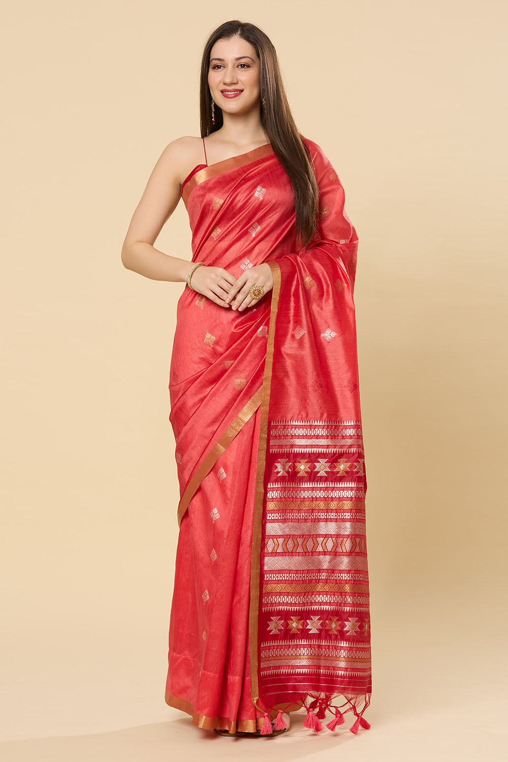 Prisha Pink Kanoi Silk Woven Floral Ready to Wear Saree