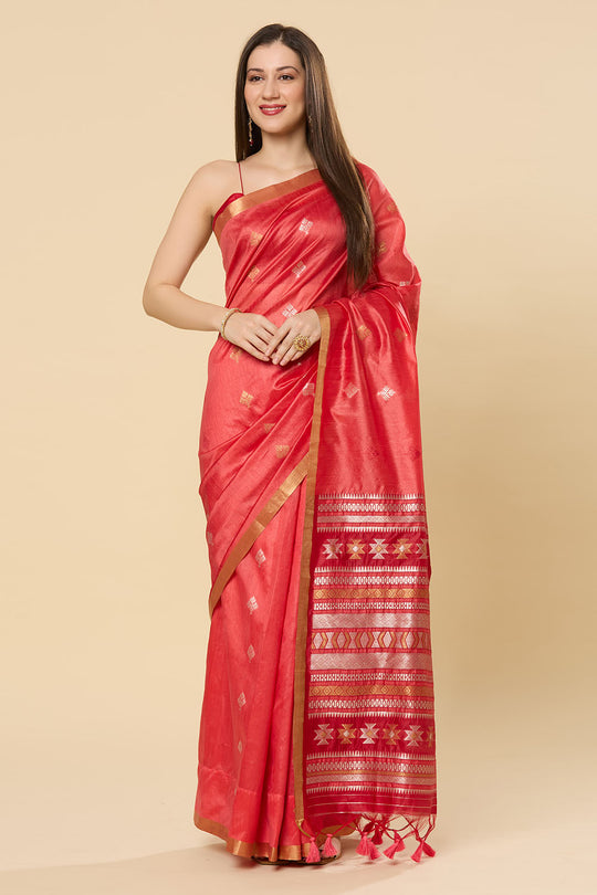 Prisha Pink Kanoi Silk Woven Floral Ready to Wear Saree