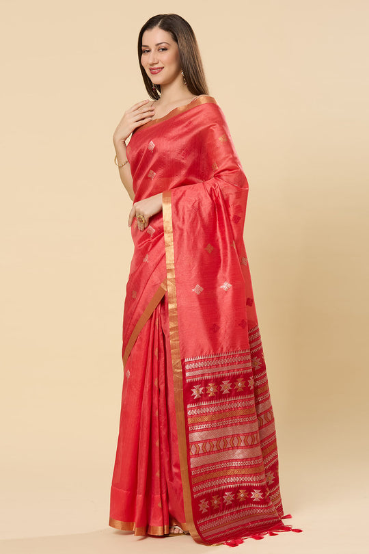 Prisha Pink Kanoi Silk Woven Floral Ready to Wear Saree