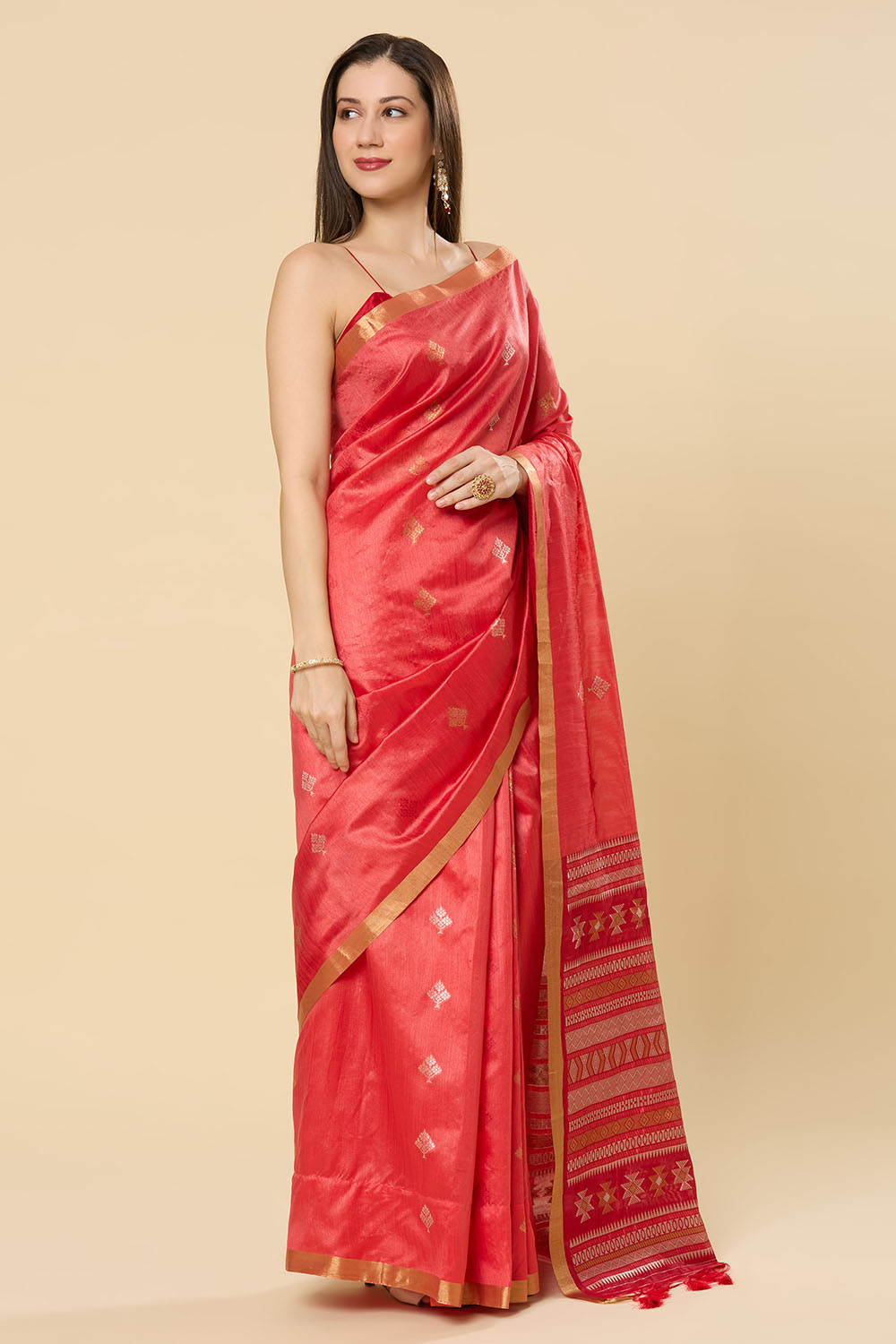 Prisha Pink Kanoi Silk Woven Floral Ready to Wear Saree