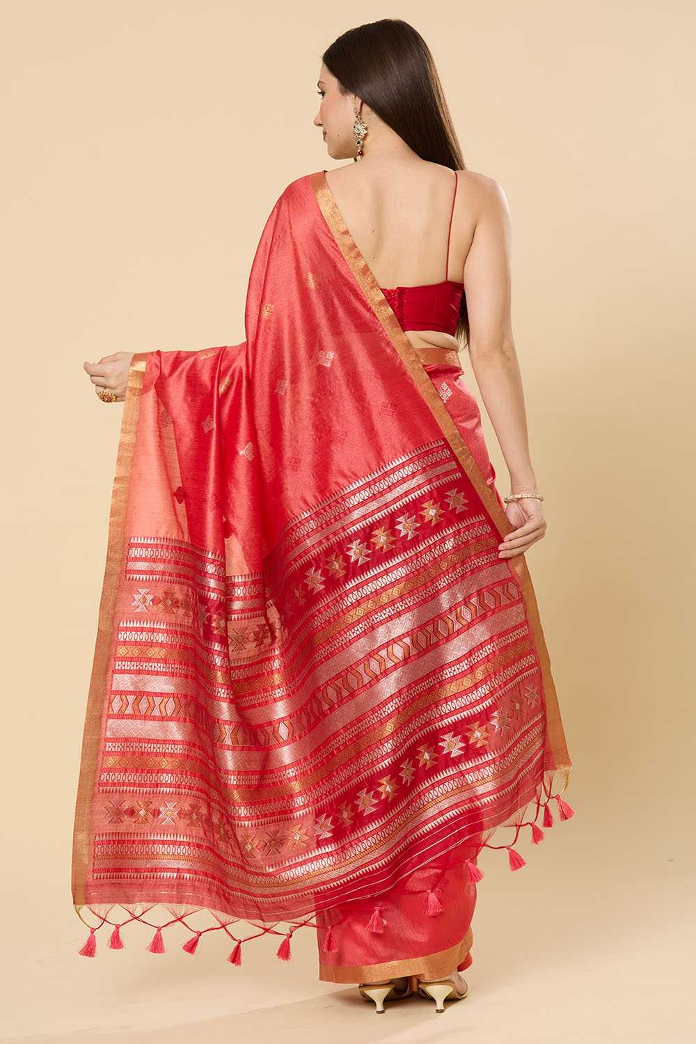 Prisha Pink Kanoi Silk Woven Floral Ready to Wear Saree