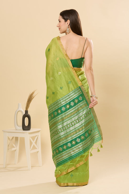 Olivia Green Kanoi Silk Woven Floral Ready to Wear Saree