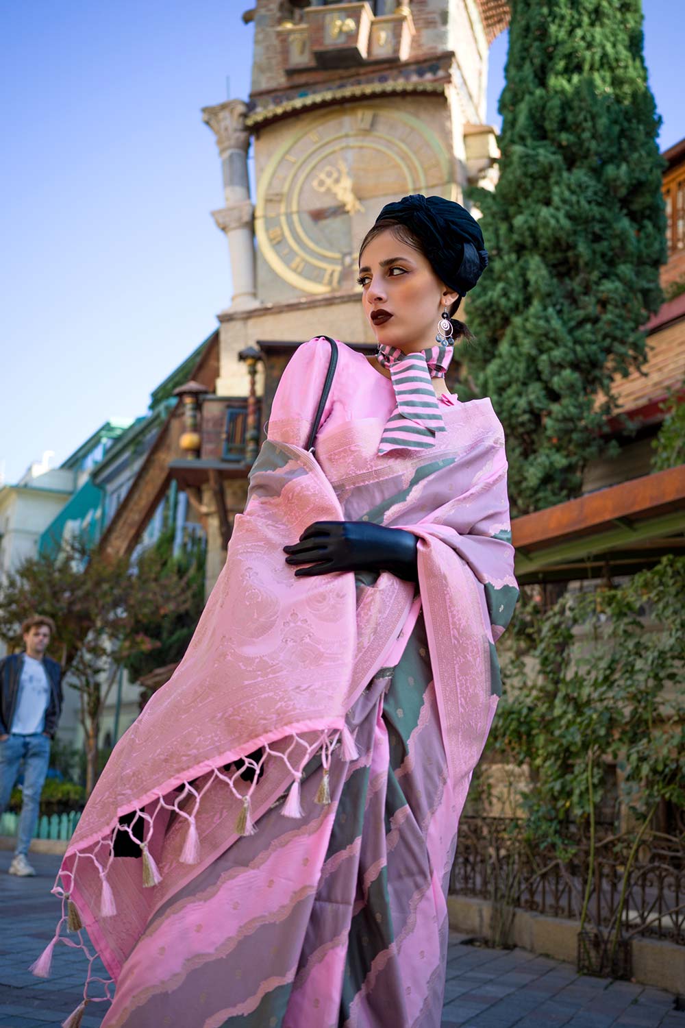 Buy Kimbus Pink Silk Designer One Minute Saree Online