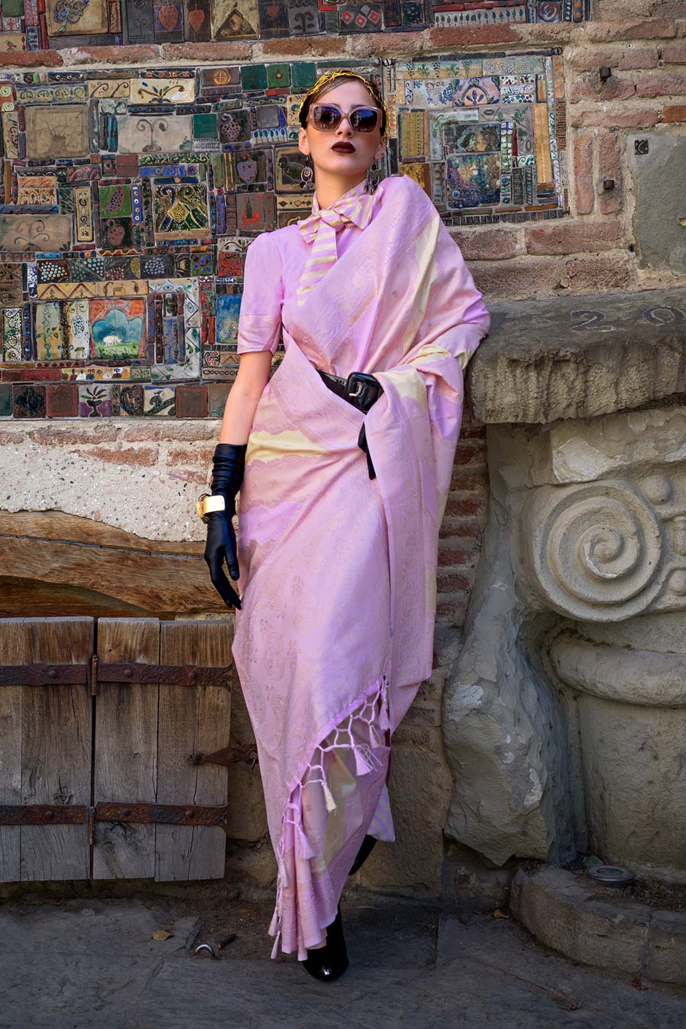 Buy Kimbus Lavender Silk Designer One Minute Saree Online