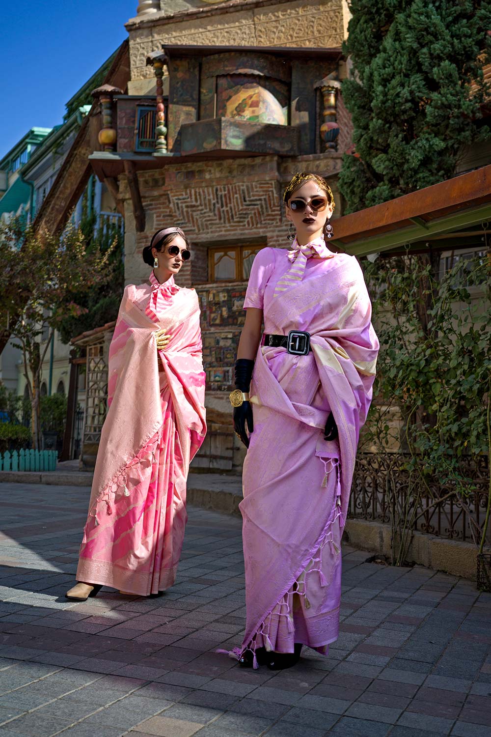 Buy Kimbus Peach Silk Designer One Minute Saree Online