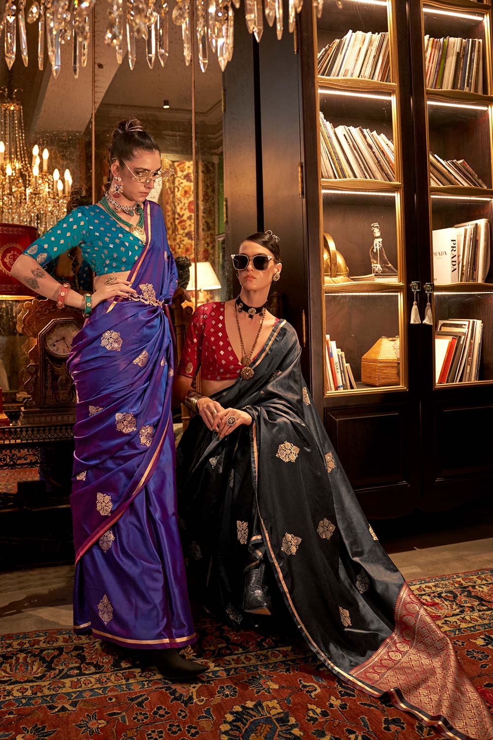 Buy Kanthkala Luxe Purple Satin Designer One Minute Saree Online