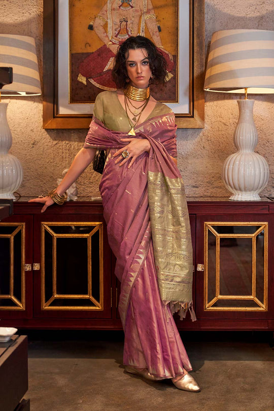 Kallista Pink Silk Foil Print One Minute Saree