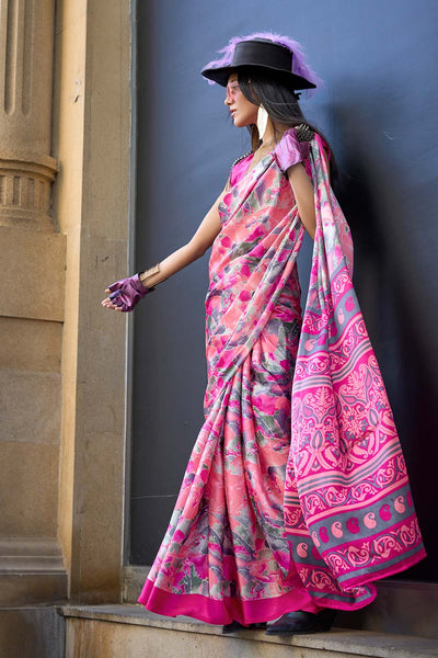 Peony Pink Crepe Printed One Minute Saree