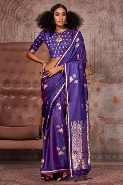 Shayna Pichwai Purple Silk Foil Print Saree