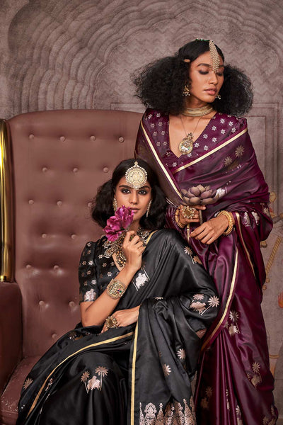 Shayna Pichwai Burgundy Silk Foil Print Saree