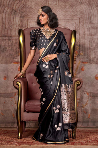 Shayna Pichwai Black Silk Foil Print Saree