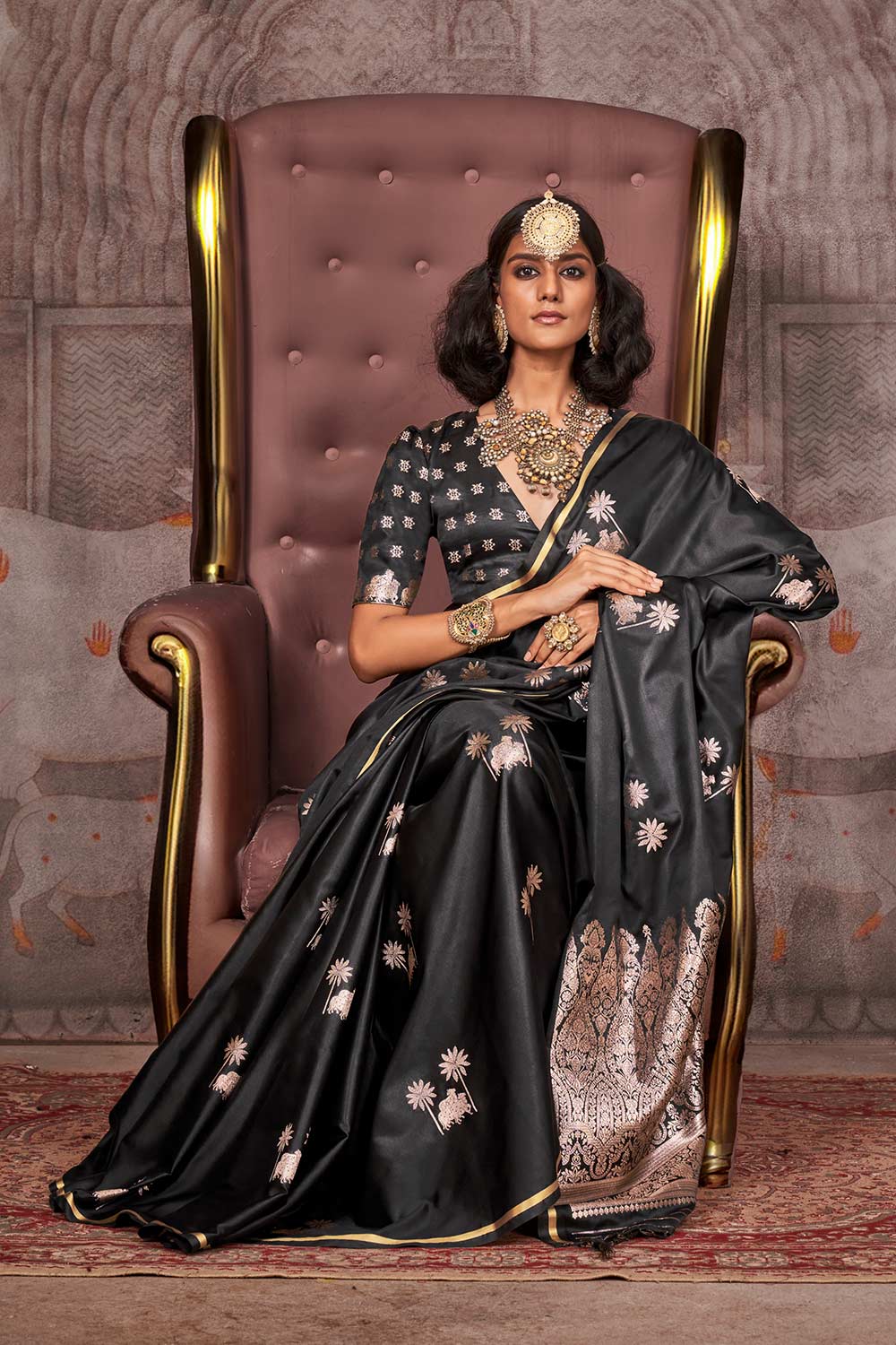 Shayna Pichwai Black Silk Foil Print Saree