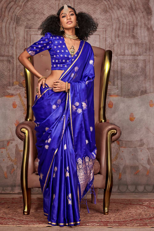 Shayna Pichwai Navy Blue Silk Foil Print Ready to Wear One Minute Saree