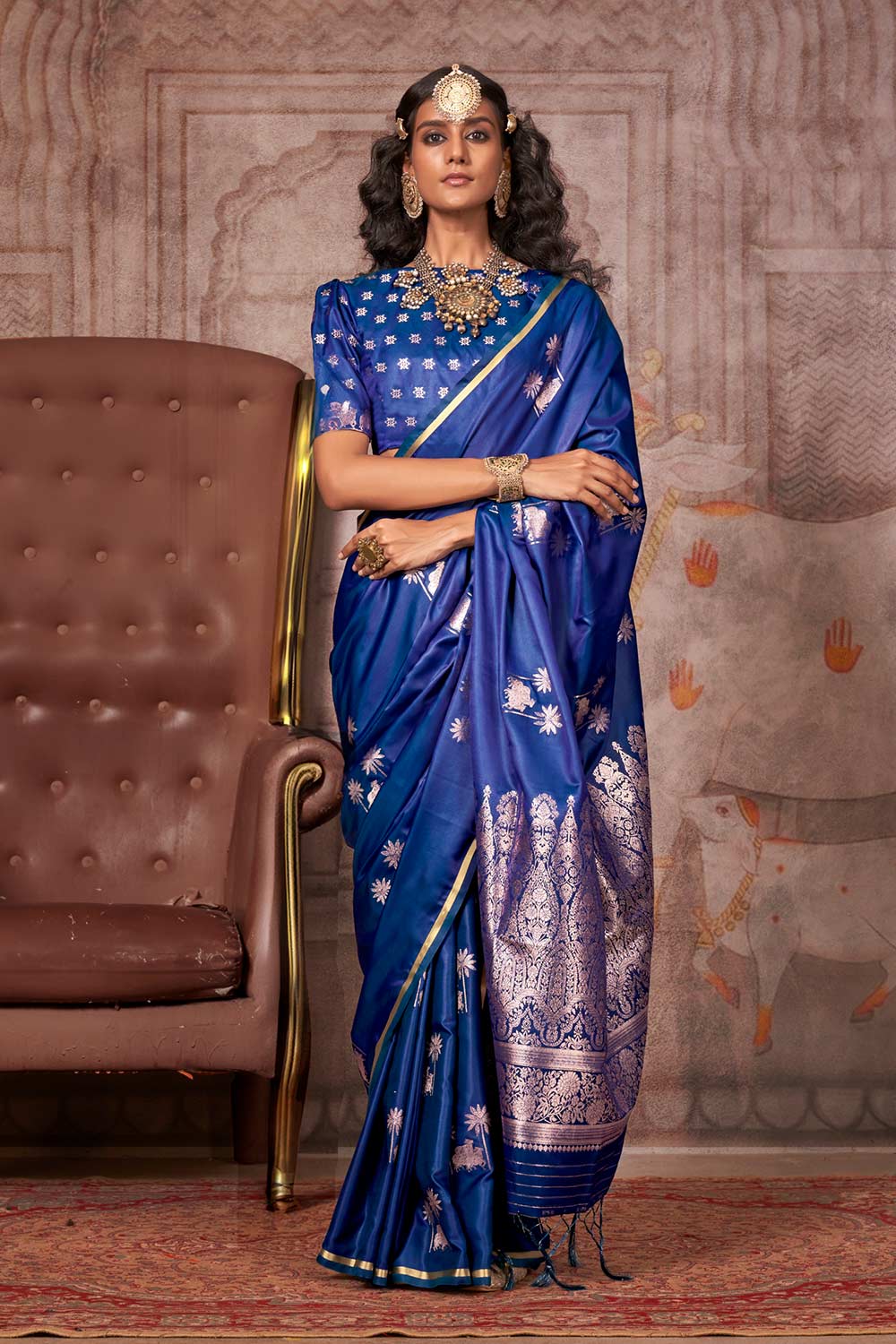 Shayna Pichwai Blue Silk Foil Print Saree