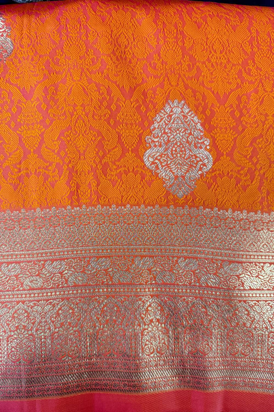 Auri Gold Orange Silk Woven Ready to Wear One Minute Saree