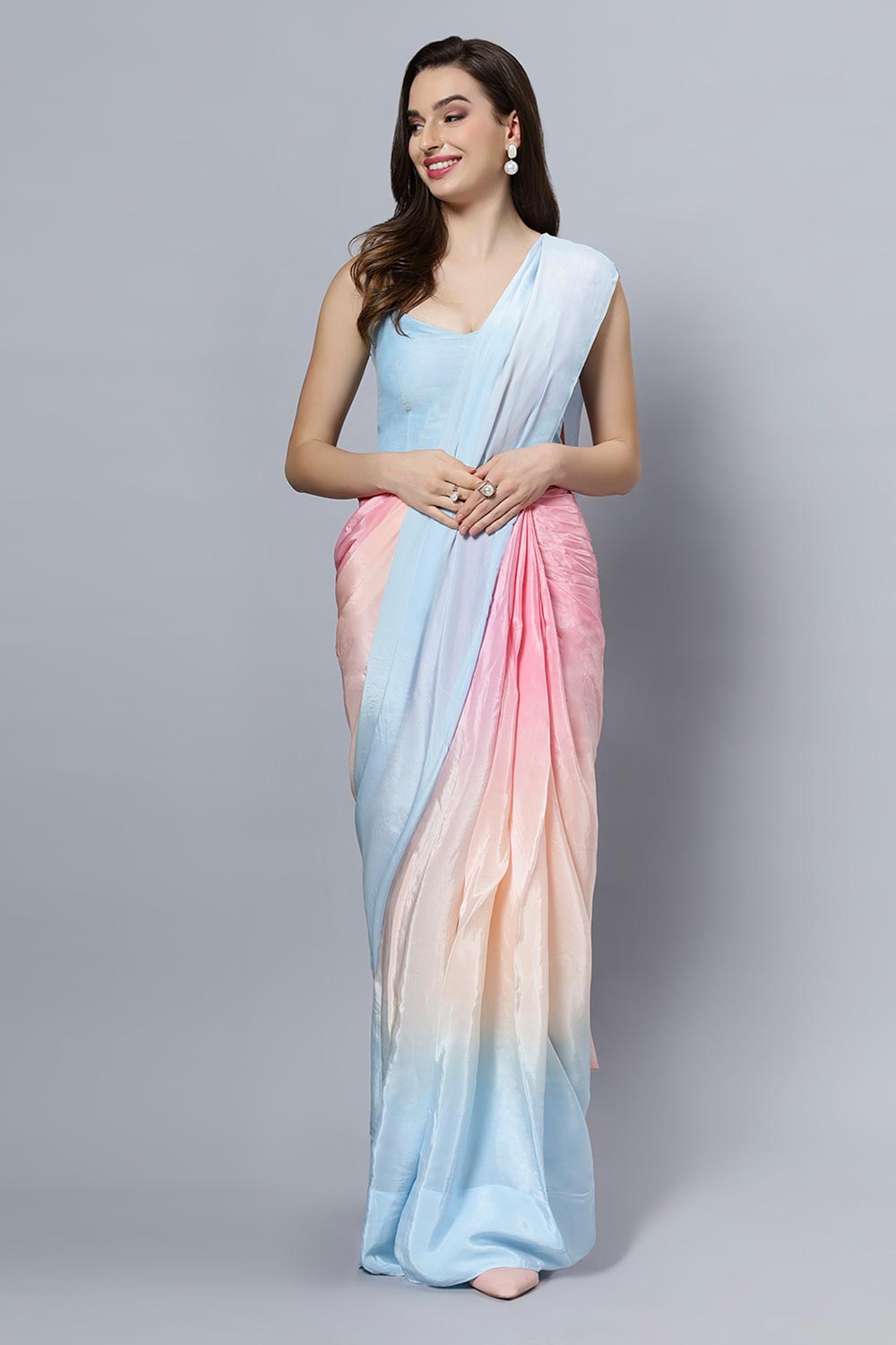 Alia Sky Blue Ombre Crepe Silk Ready to Ship One Minute Saree