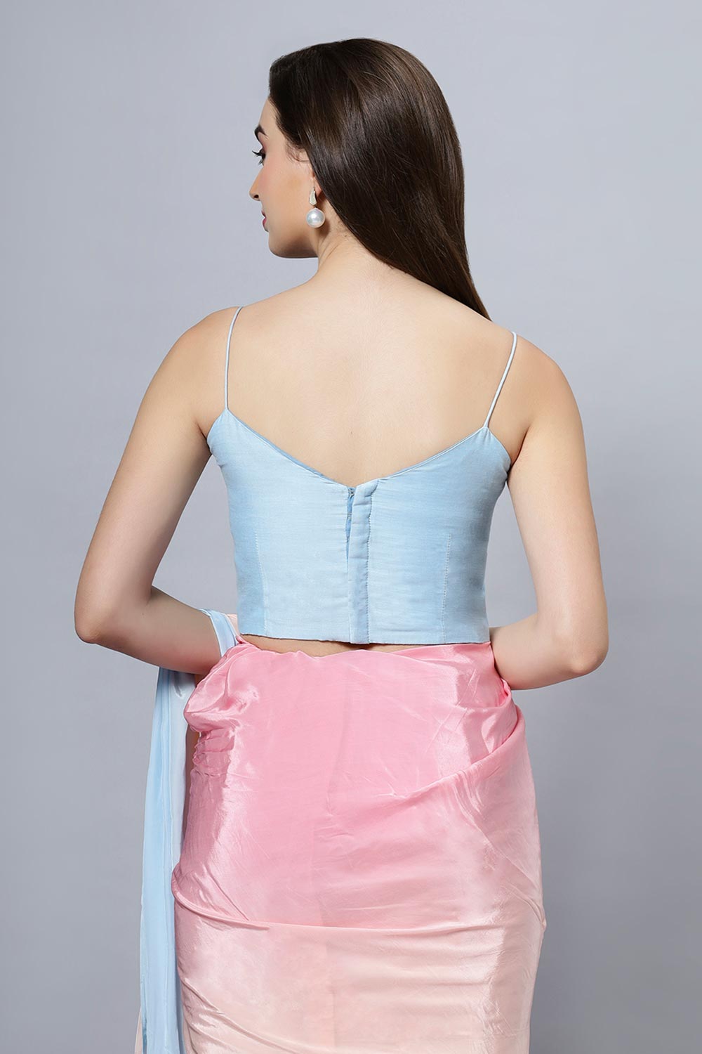 Alia Sky Blue Silk Strappy Saree Blouse