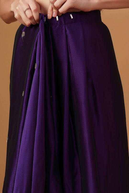 Nina Purple Soft Crepe Zari Thread Embroidered Ready to Wear Saree