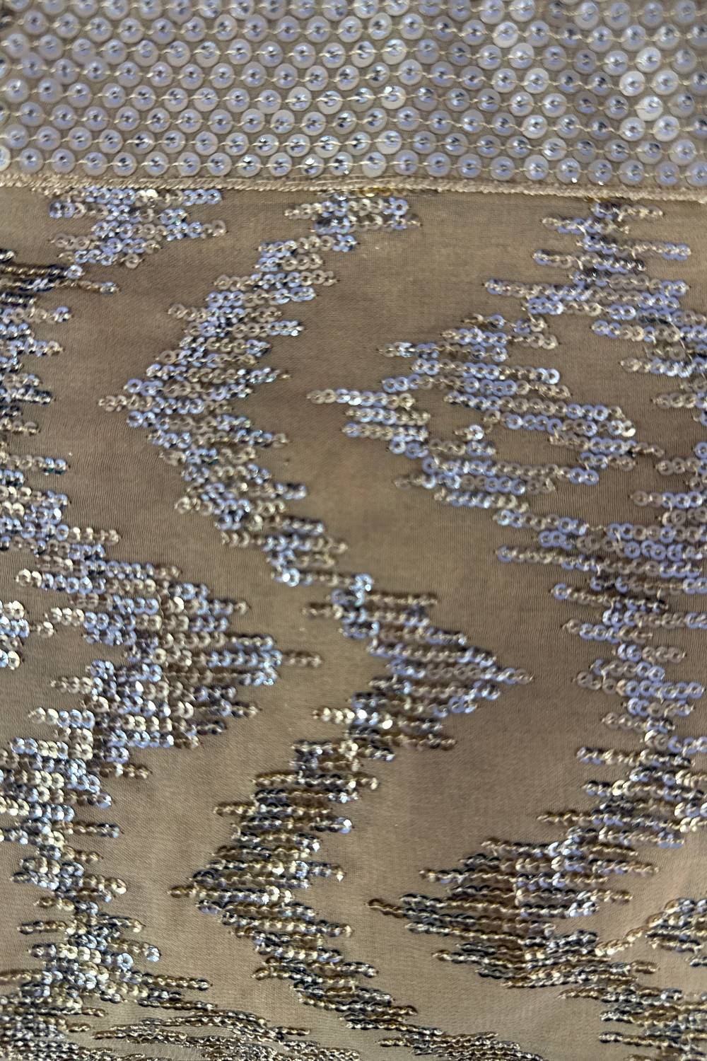 Mahika Beige Georgette Abstract Sequins Pattern Ready To Wear Saree