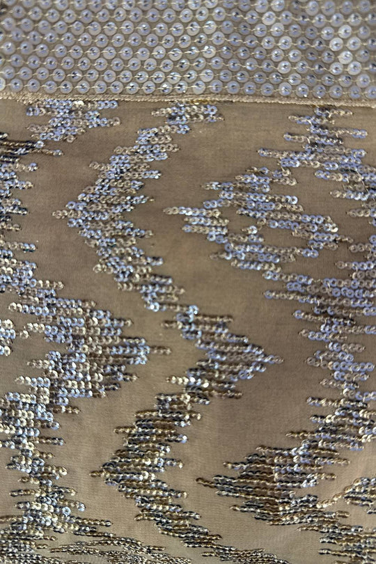 Mahika Beige Georgette Abstract Sequins Pattern Ready To Wear Saree