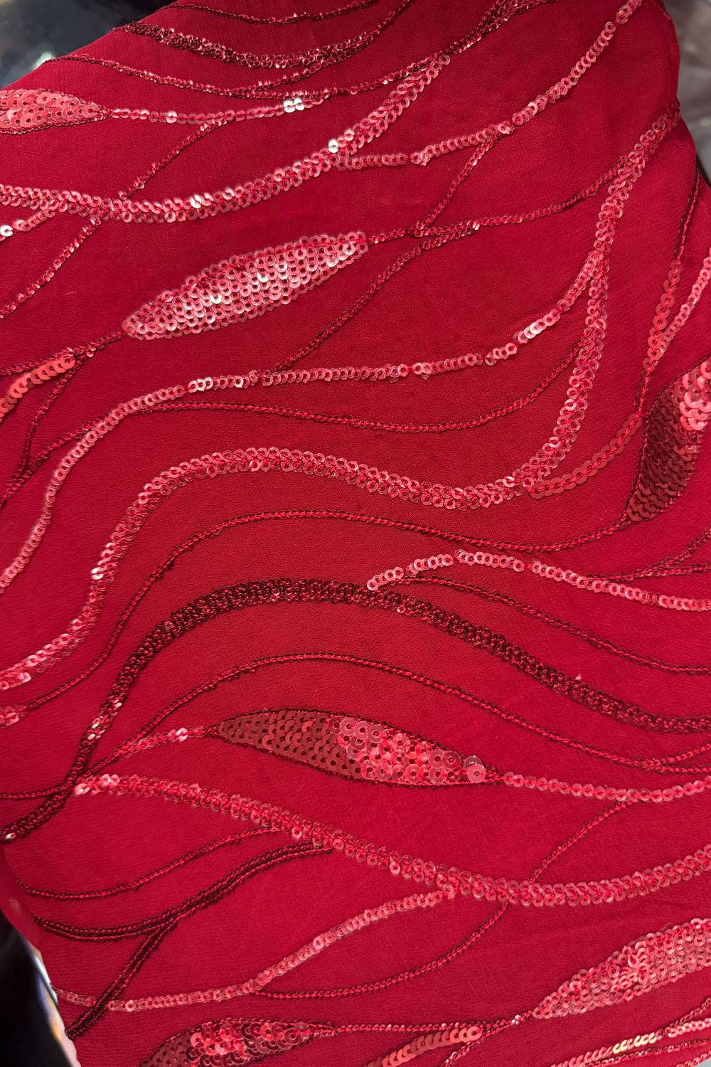 Nyris Red Sequins Georgette One Minute Saree