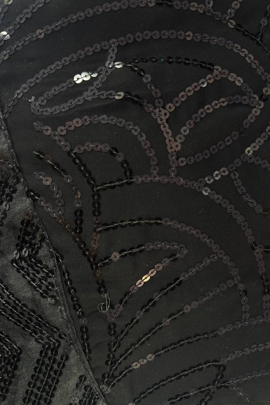 Nyris Black Sequins Georgette One Minute Saree