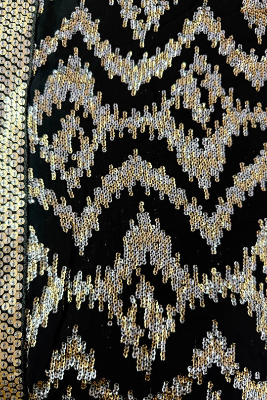 Ishana Black Georgette Abstract Sequins Pattern Ready To Wear Saree