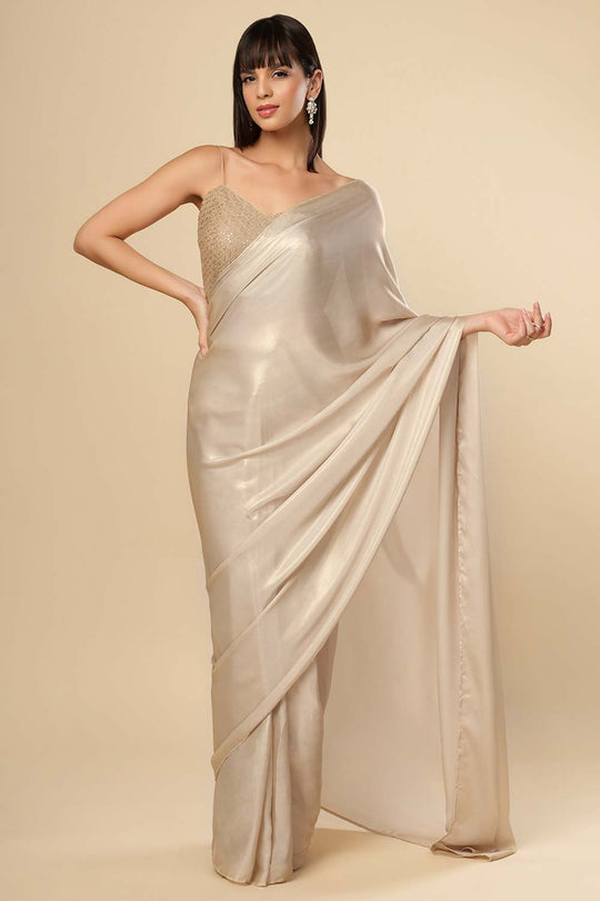 Deva Champagne Gold Shimmer One Minute Saree