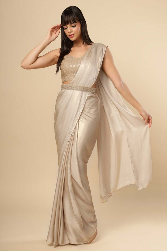 Deva Champagne Gold Silk Ready2Ship One Minute Saree