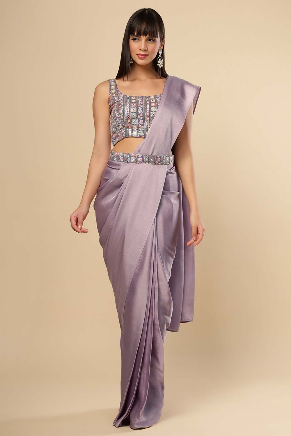 Neri Violet Grey Silk Ready2Ship Minute Saree
