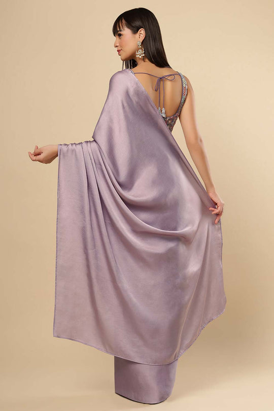 Neri Violet Grey Silk One Minute Saree Set with Shimmer Blouse & Belt