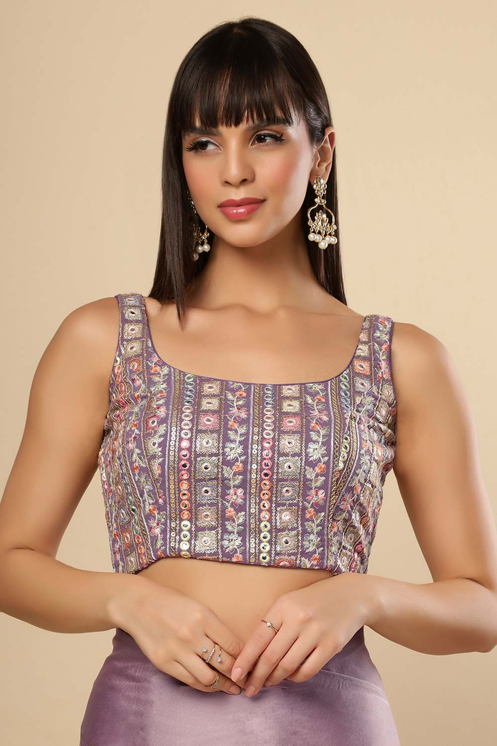 Neri Violet Grey Silk One Minute Saree Set with Shimmer Blouse & Belt