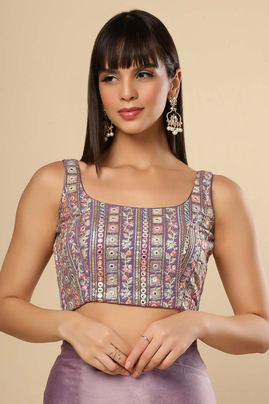 Neri Violet Grey Silk Shimmer Ready2Ship Blouse