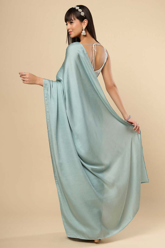 Meriel Turquoise Silk Solid Ready to Wear One Minute Saree