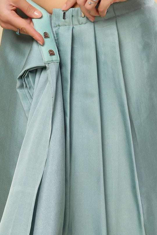 Meriel Turquoise Silk Solid Ready to Wear One Minute Saree