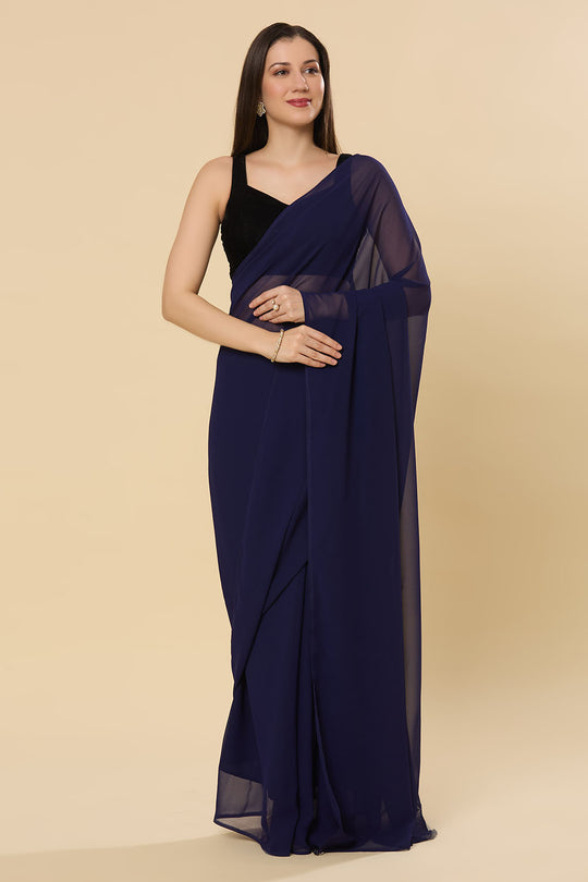 Ayla Dark Navy Georgette Ready to Wear Saree