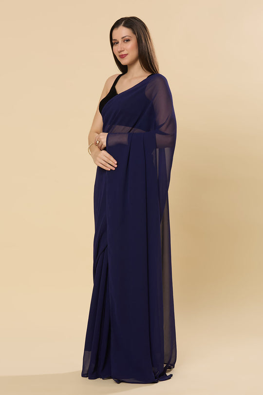 Ayla Dark Navy Georgette Ready to Wear Saree