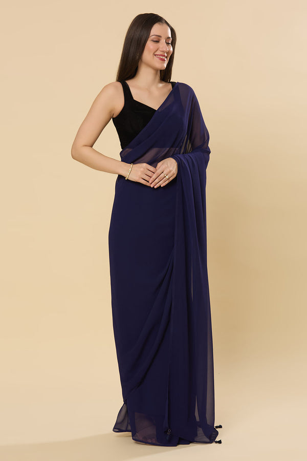 Ayla Dark Navy Georgette Ready to Wear Saree