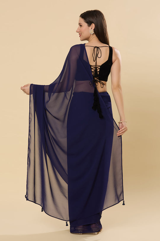 Ayla Dark Navy Georgette Ready to Wear Saree