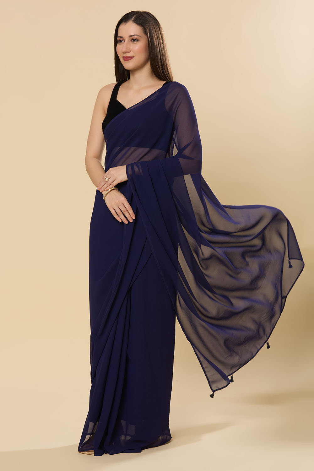 Ayla Dark Navy Georgette Ready to Wear Saree
