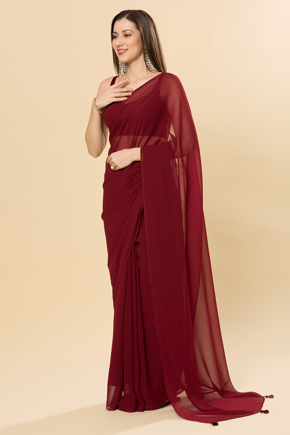 Misha Maroon Georgette Ready to Wear Saree