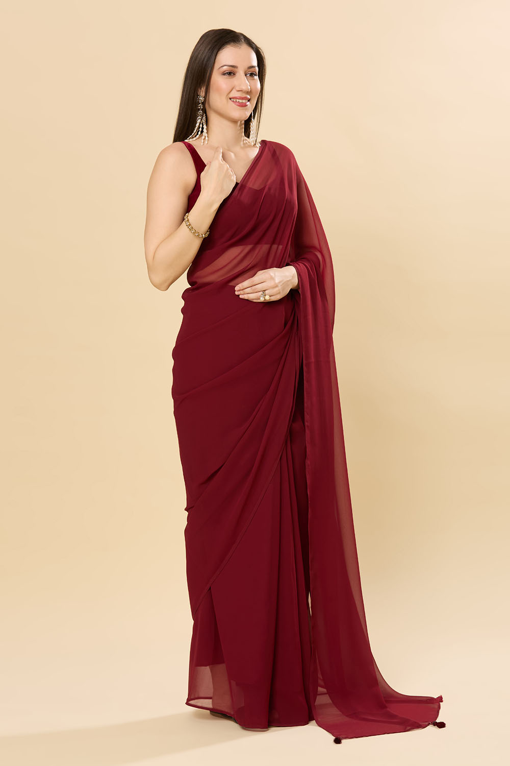 Misha Maroon Georgette Ready to Wear Saree