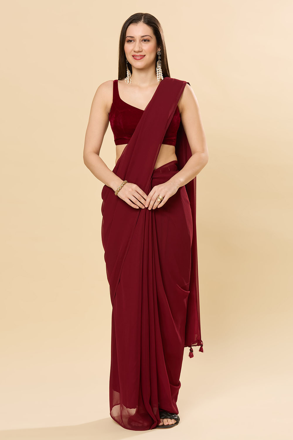 Misha Maroon Georgette Ready to Wear Saree