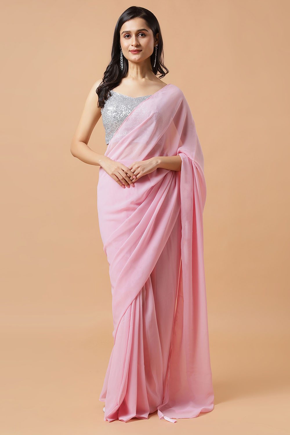 Shayla Dusty Pink Georgette Ready to Wear Saree