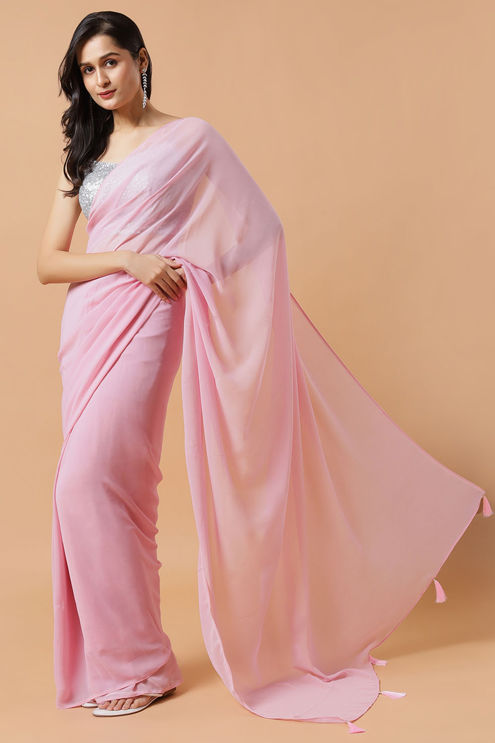 Shayla Dusty Pink Georgette Ready to Wear Saree