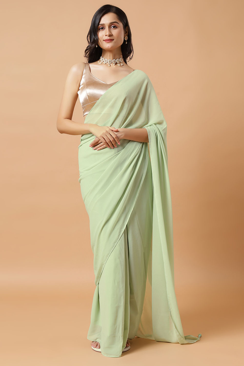 Pari Key Lime Green Georgette Ready to Wear Saree