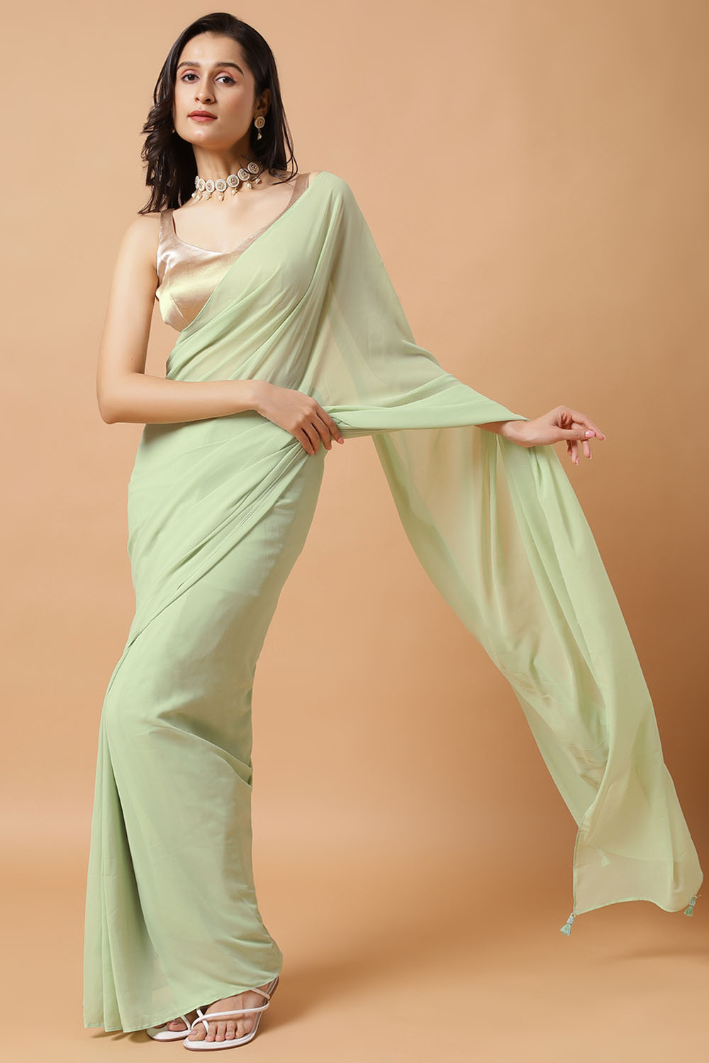 Pari Key Lime Green Georgette Ready to Wear Saree