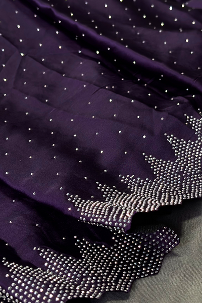 Taylor Dark Purple Satin Silk Embellished Designer One Minute Saree