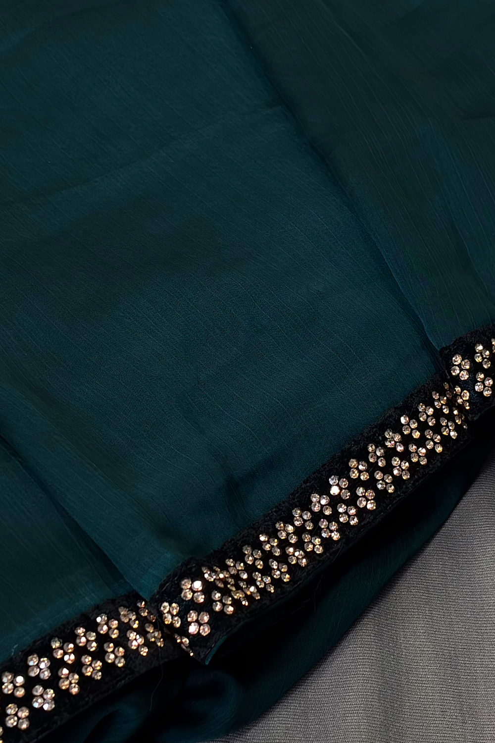 Tiara Teal Blue Chiffon Stone Embellished One Minute Saree