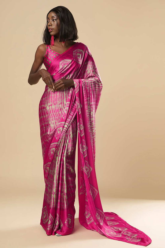 Naia Pink Printed Crepe One Minute Saree